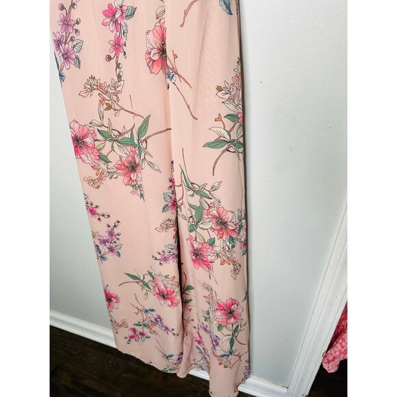 MONIQUE LHUILLIER Pink Floral Crepe Short Sleeve Floral Gwen Gown Size 6 - Picture 7 of 14